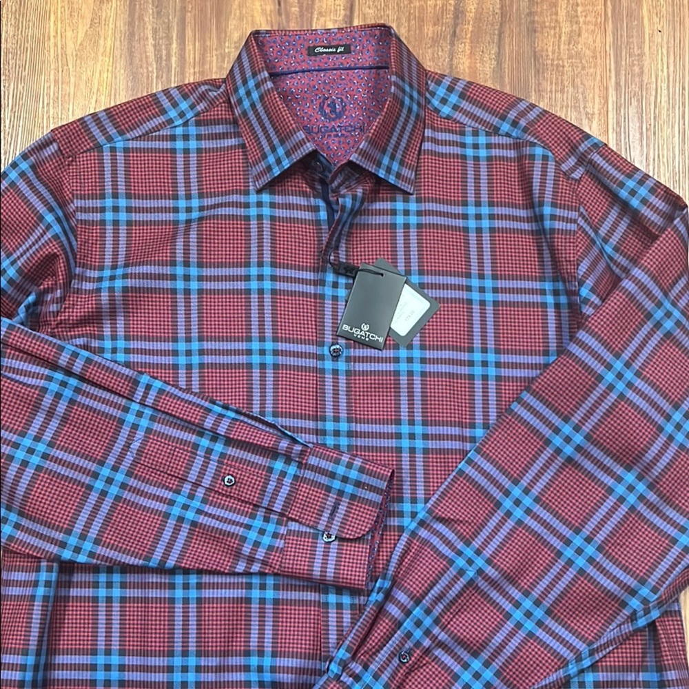Bugatchi Red and Blue Casual Button Down Shirt